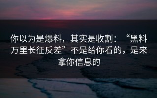 你以为是爆料，其实是收割：“黑料万里长征反差”不是给你看的，是来拿你信息的