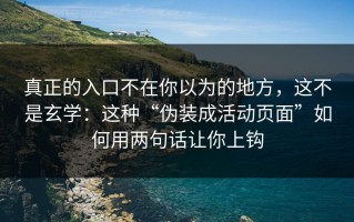真正的入口不在你以为的地方，这不是玄学：这种“伪装成活动页面”如何用两句话让你上钩