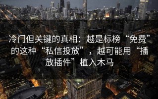 冷门但关键的真相：越是标榜“免费”的这种“私信投放”，越可能用“播放插件”植入木马