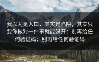 我以为是入口，其实是陷阱，其实只要你做对一件事就能躲开：别再给任何验证码；别再给任何验证码