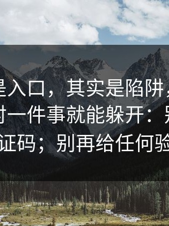 我以为是入口，其实是陷阱，其实只要你做对一件事就能躲开：别再给任何验证码；别再给任何验证码