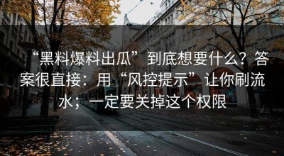 “黑料爆料出瓜”到底想要什么？答案很直接：用“风控提示”让你刷流水；一定要关掉这个权限