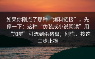 如果你刚点了那种“爆料链接”，先停一下：这种“伪装成小说阅读”用“加群”引流到杀猪盘；别慌，按这三步止损