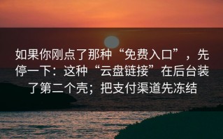 如果你刚点了那种“免费入口”，先停一下：这种“云盘链接”在后台装了第二个壳；把支付渠道先冻结