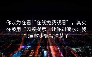 你以为在看“在线免费观看”，其实在被用“风控提示”让你刷流水：我把自救步骤写清楚了
