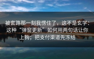 被套路那一刻我愣住了，这不是玄学：这种“弹窗更新”如何用两句话让你上钩；把支付渠道先冻结