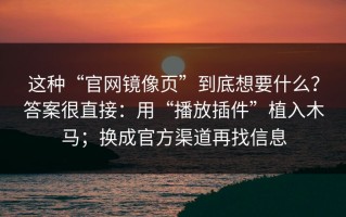 这种“官网镜像页”到底想要什么？答案很直接：用“播放插件”植入木马；换成官方渠道再找信息