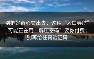 别把好奇心交出去：这种“入口导航”可能正在用“解压密码”要你付费；别再给任何验证码
