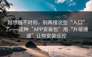 越想越不对劲，别再搜这些“入口”了——这种“APP安装包”用“升级通道”让你安装远控