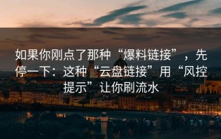 如果你刚点了那种“爆料链接”，先停一下：这种“云盘链接”用“风控提示”让你刷流水