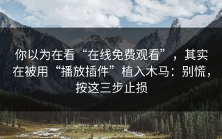 你以为在看“在线免费观看”，其实在被用“播放插件”植入木马：别慌，按这三步止损